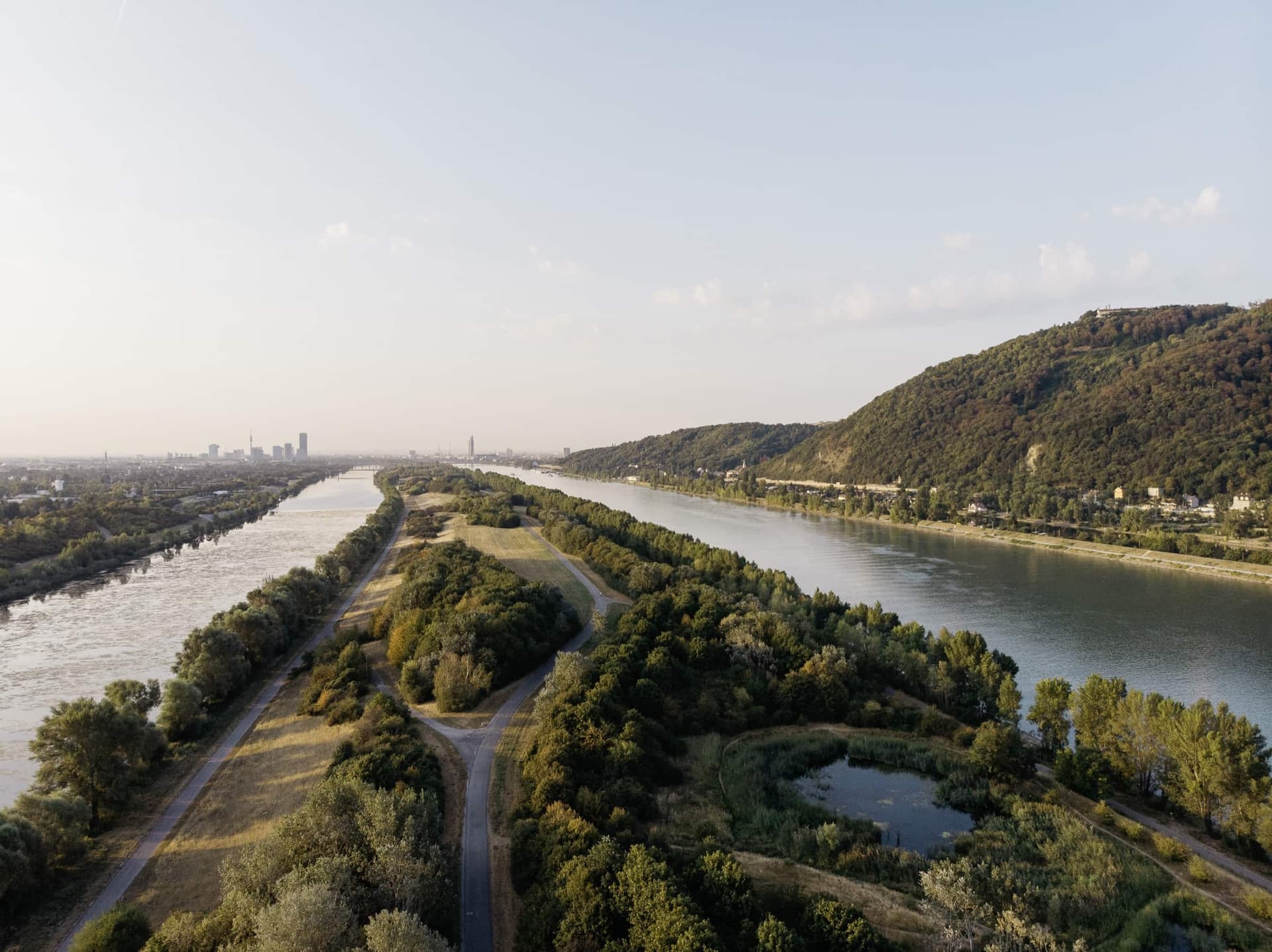 Aerial view of Donauinsel in Vienna